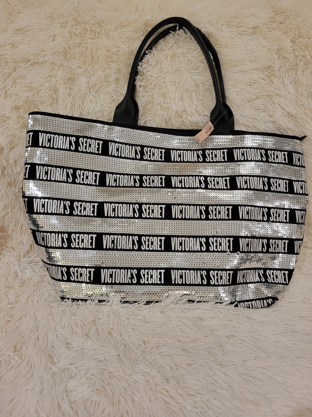 Victoria's Secret Black and Silver Sequin Logo Tote